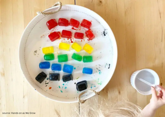 Rainbow ice sensory science activity for babies